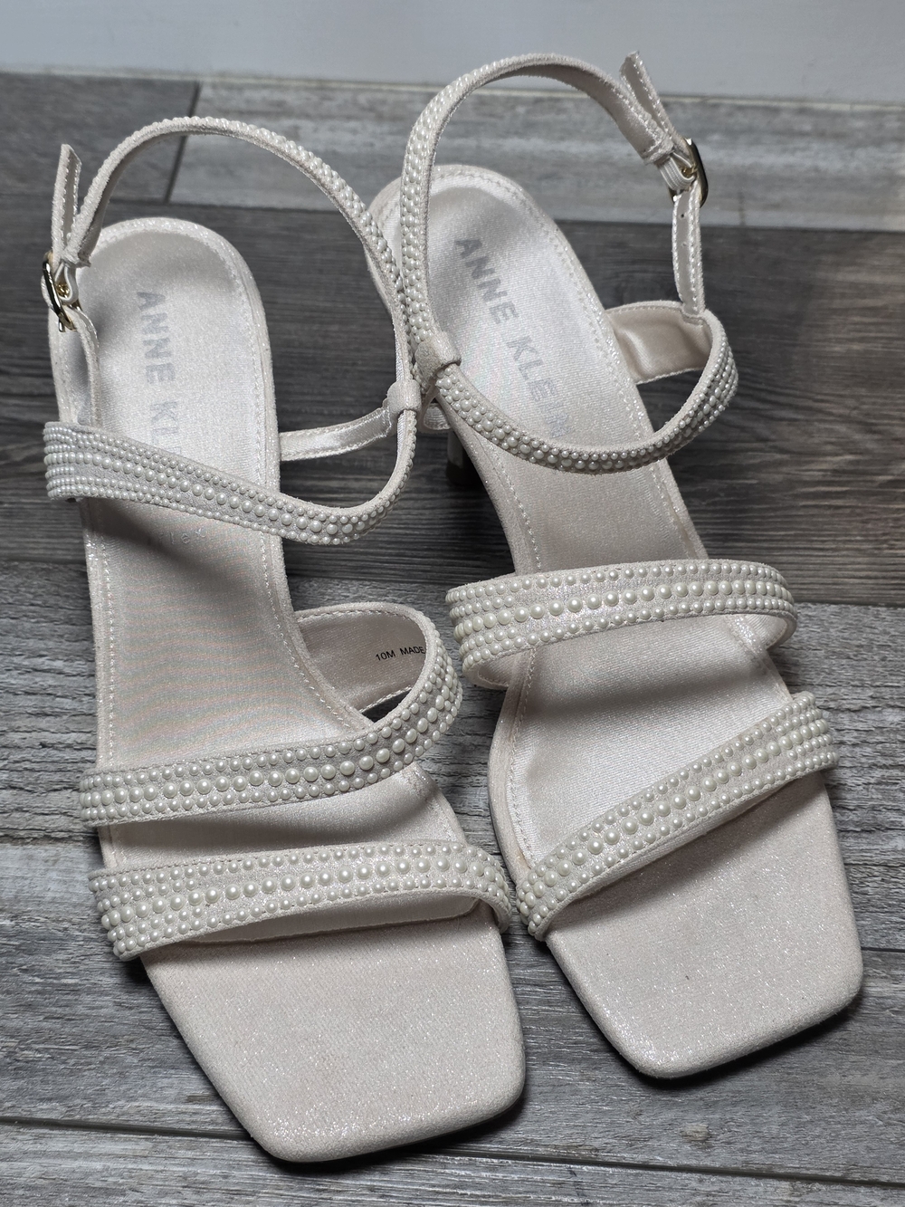 Anne Klein Women's Sonoma Memory Foam Pearl Studded Sling Back Heels Sz 10 *NWB